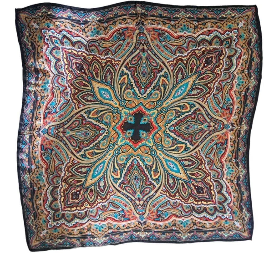 100% SILK paisley pattern scarf head cover neck scarf square coastal shabby chic